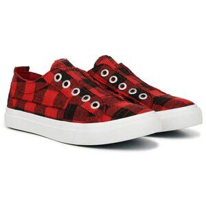 Blowfish Malibu NWT 8.5M Red Black Buffalo Check Slip On Comfort Sneakers
